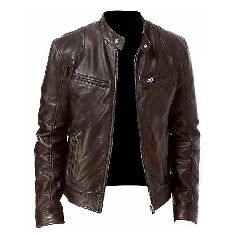 2024 vestes de moto en cuir homme décontracté mode moto manteau coupe ajustée revers vestes en polyu