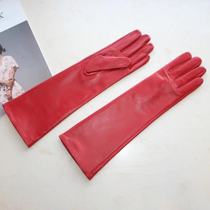 Nouveaux gants longs en peau de mouton pour femmes, gants en cuir de couleur unie pour écran tactile