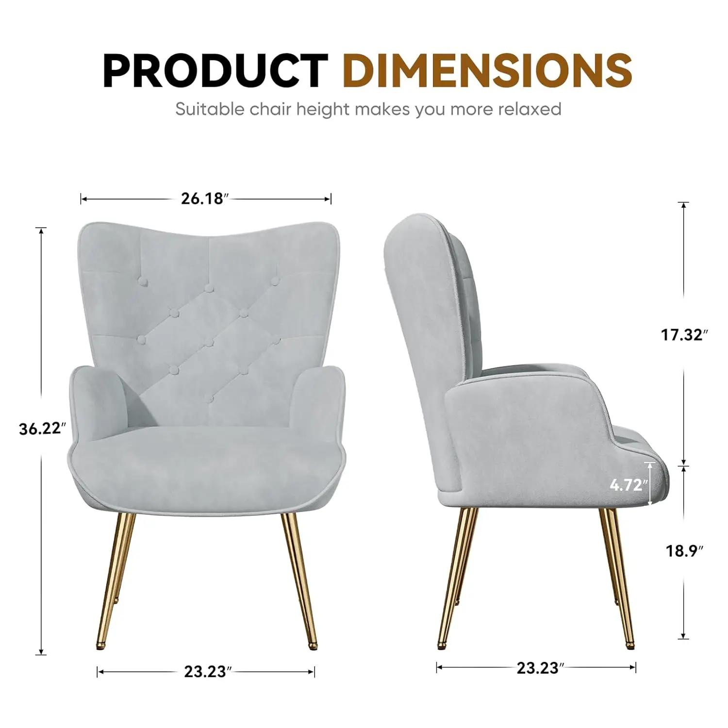 Fauteuil d'appoint moderne du milieu du siècle en velours, fauteuil à dossier haut capitonné, fauteu