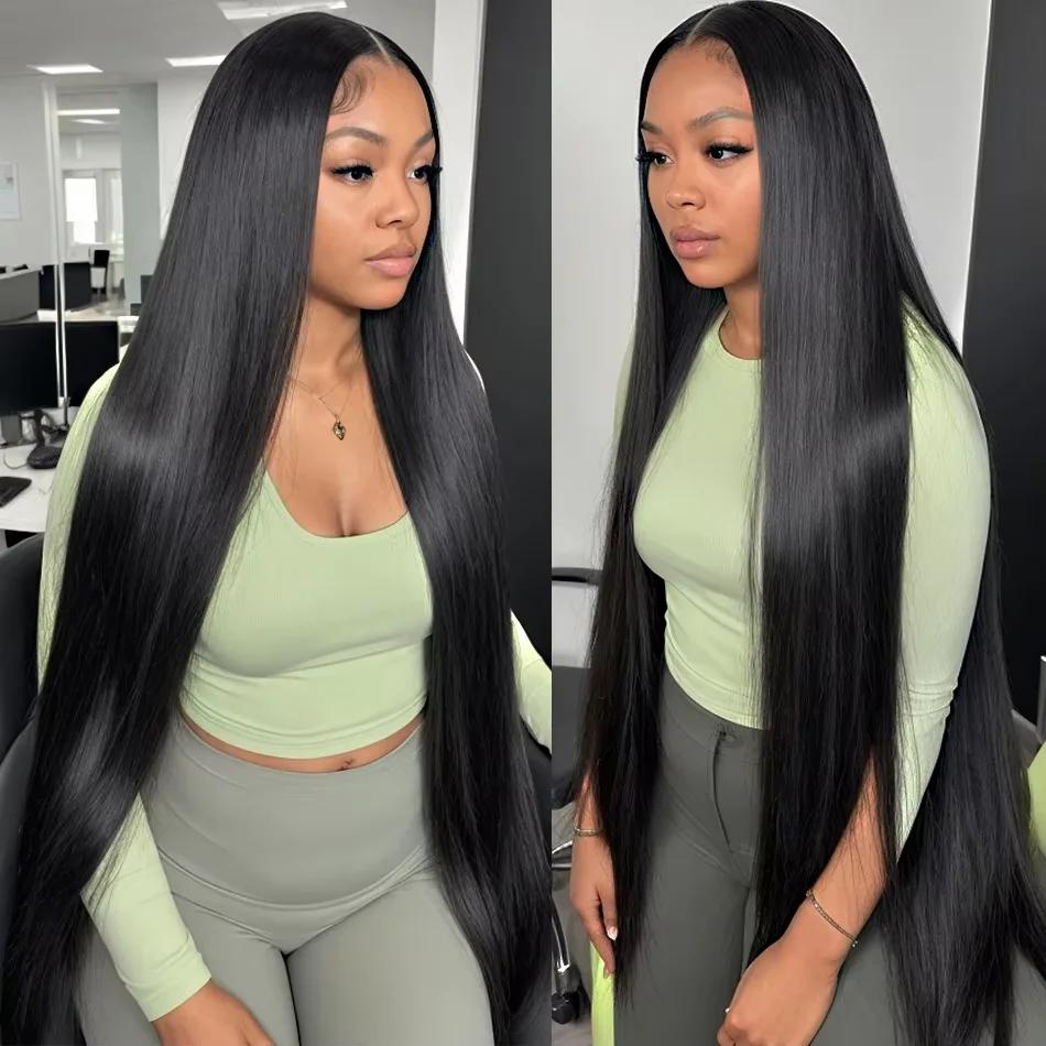 Perruque Lace Frontal Wig naturelle brésilienne lisse, cheveux lisses, 13x4, 13x6, 13x6, pre-plucked