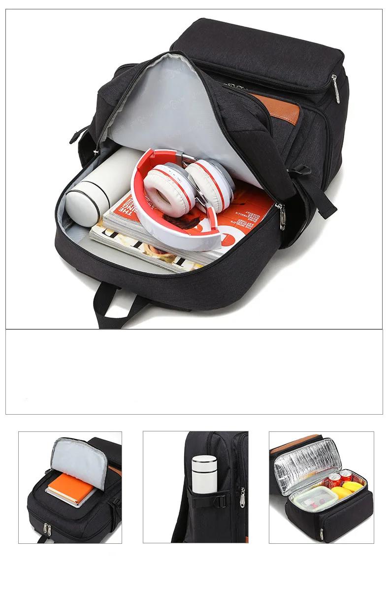 Sac à dos isotherme noir pour ordinateur portable, sacs isothermes, compartiment USB, sacs à dos éta