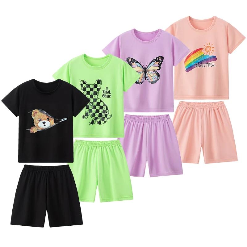 Short d'été 2 pièces pour enfants, costume à manches courtes pour filles, manteau lapin rose doux et
