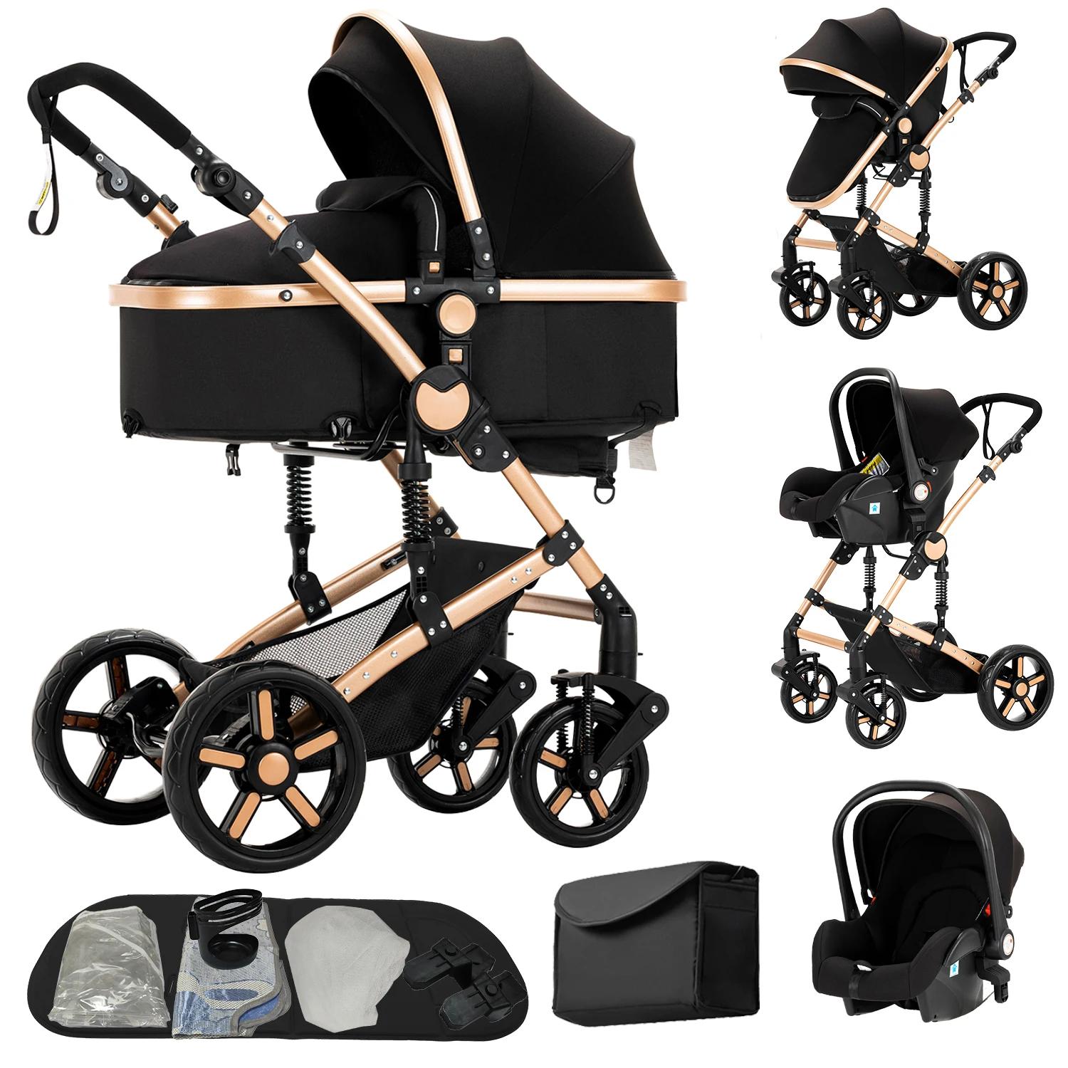 Poussette de luxe avec système de voyage pour bébé avec mousqueton et siège auto – Pliage rapide à u