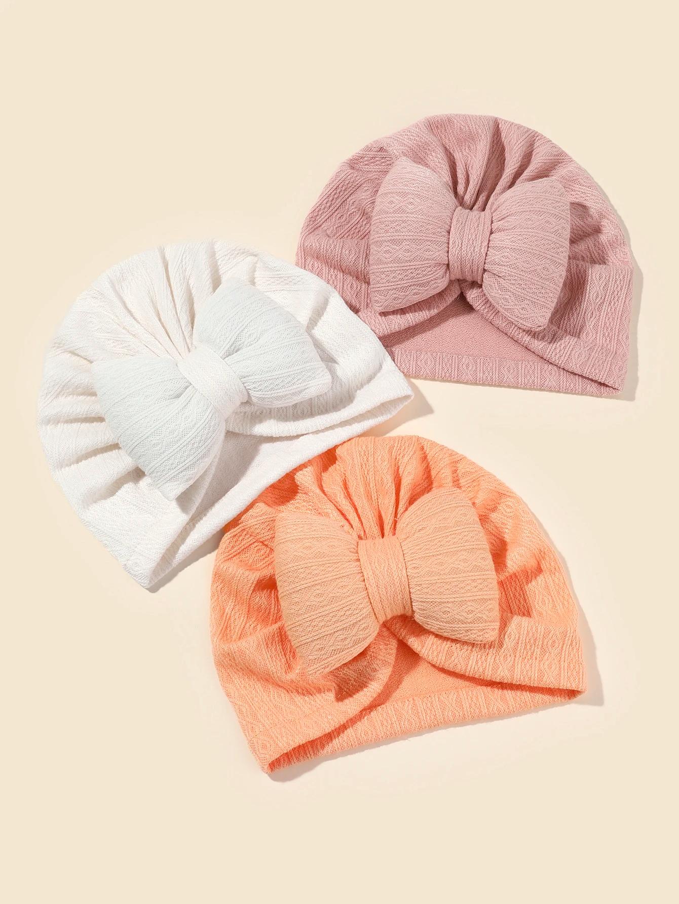 3 pièces/ensemble joli nœud papillon tricoté bébé chapeau mignon couleur unie bébé filles garçons ch