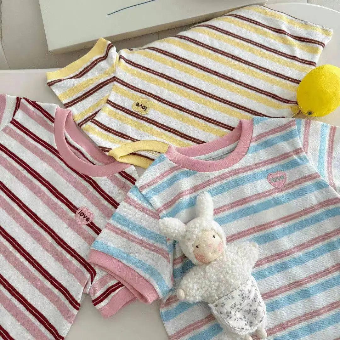 Bear Leader – T-shirt d'été à manches courtes pour filles, imprimé rayé, vêtements à la mode, nouvel
