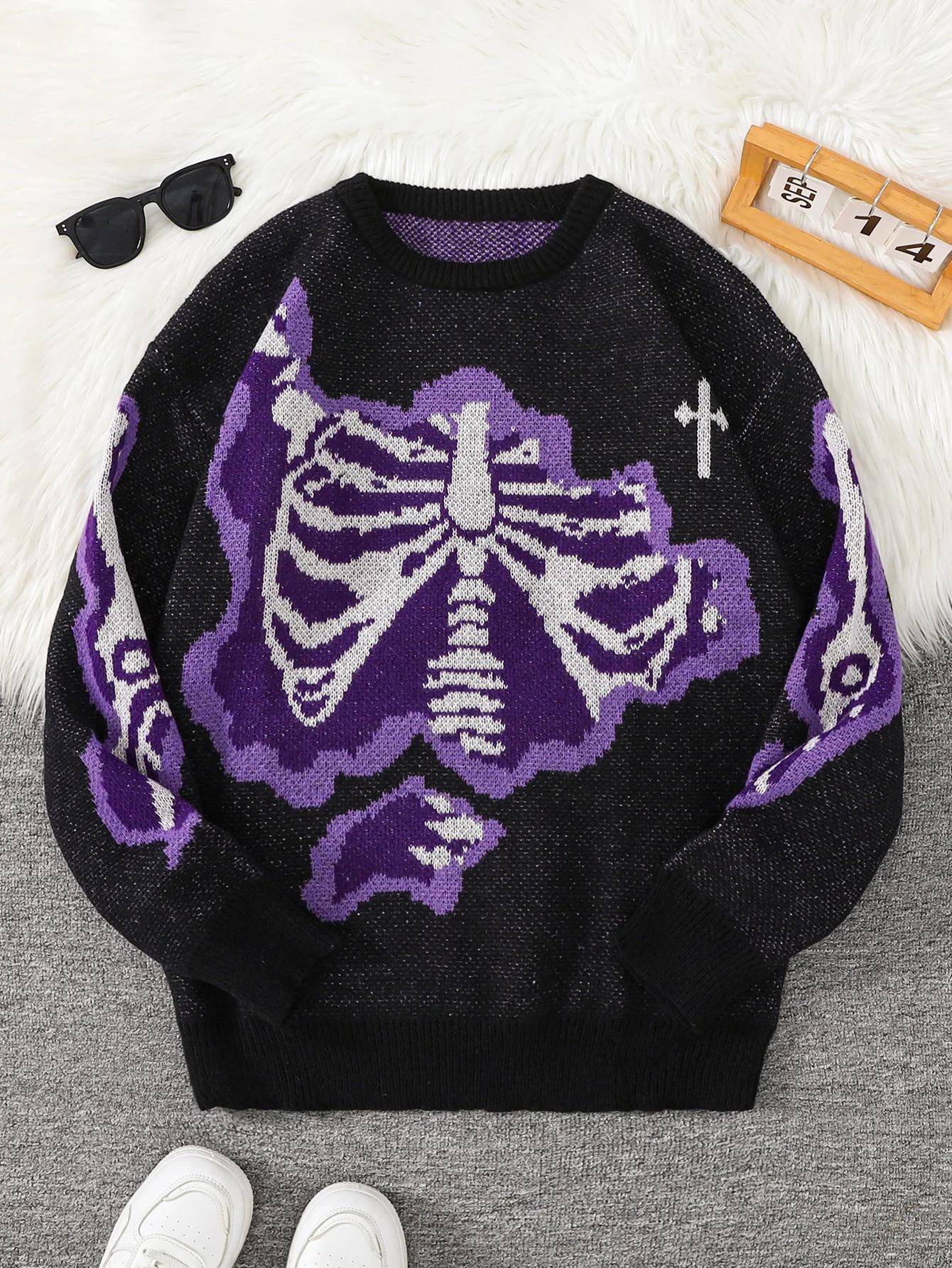 Nouveau populaire printemps et automne en forme d'os papillon Jacquard motif pull pull décontracté c