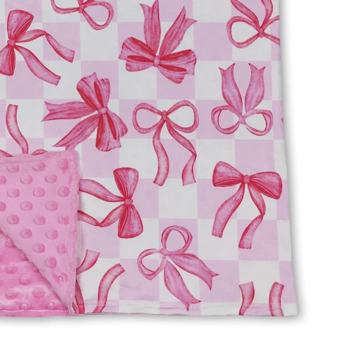 Couvertures à carreaux roses avec nœuds pour bébés et petites filles