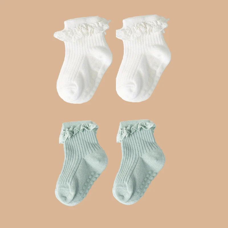 Lot de 2 paires de chaussettes en dentelle de couleur unie pour bébé fille de 0 à 6 mois, accessoire