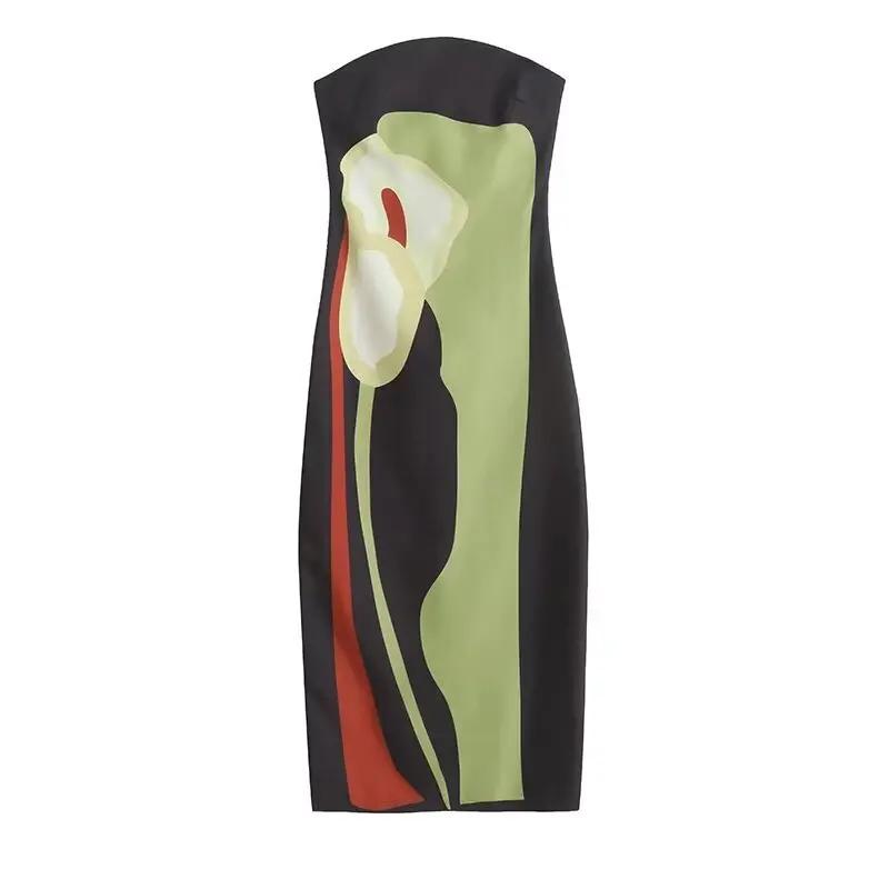 Robe longue imprimée, Sexy, sans bretelles, dos nu, mode femme, sans manches, épaules dénudées, Robe