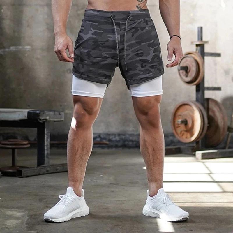 Short de course camouflage pour hommes, Short de sport 2 en 1, séchage rapide, entraînement, Fitness