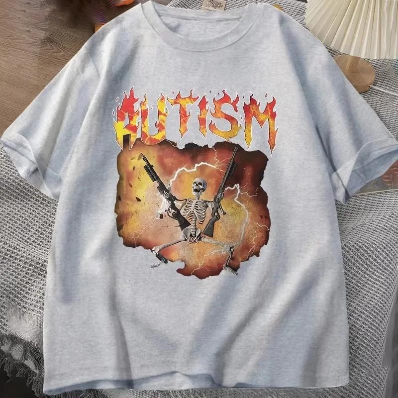 T-shirt drôle squelette autiste pour hommes, t-shirt humoristique autisme pour femmes, t-shirt en co