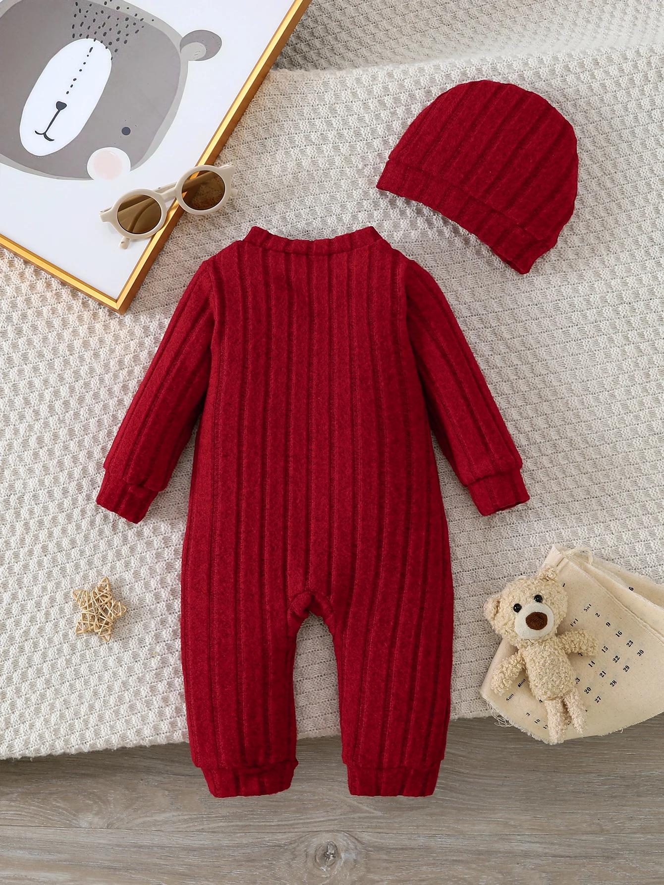 【Bébé garçon】 Combinaison rouge d'automne et d'hiver avec boutons à simple boutonnage sur le devant