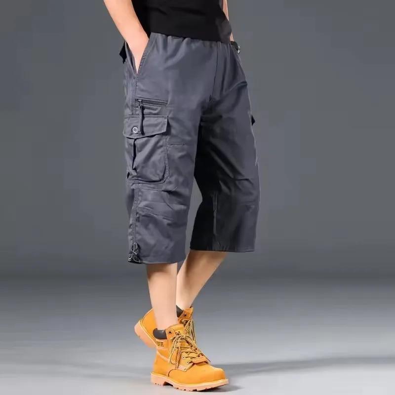 Shorts Cargo d'été pour Hommes, Longueur Genou, Décontractés, Taille Élastique, en Coton, Multi-Poch