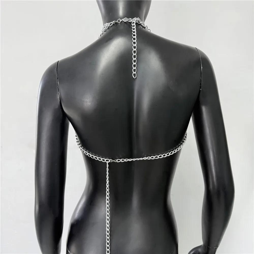Débardeur d'été avec chaîne en métal pour femmes, Sexy, ajouré, dos nu, décolleté en V profond, col