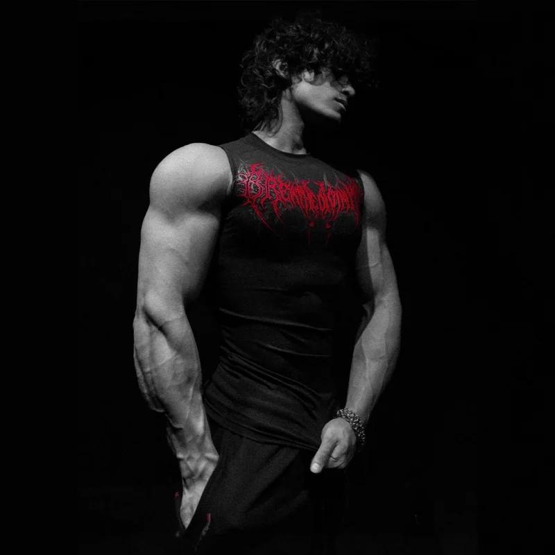 T-shirt de Style américain pour hommes, marque tendance, Style foncé, gilet de sport, Fitness, haut