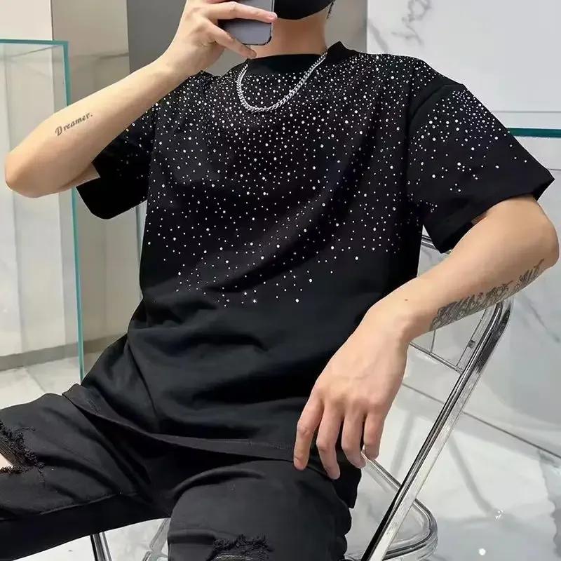 Été strass Rivet T-shirt pour hommes vêtements col rond T-shirt style décontracté mode haute rue 202
