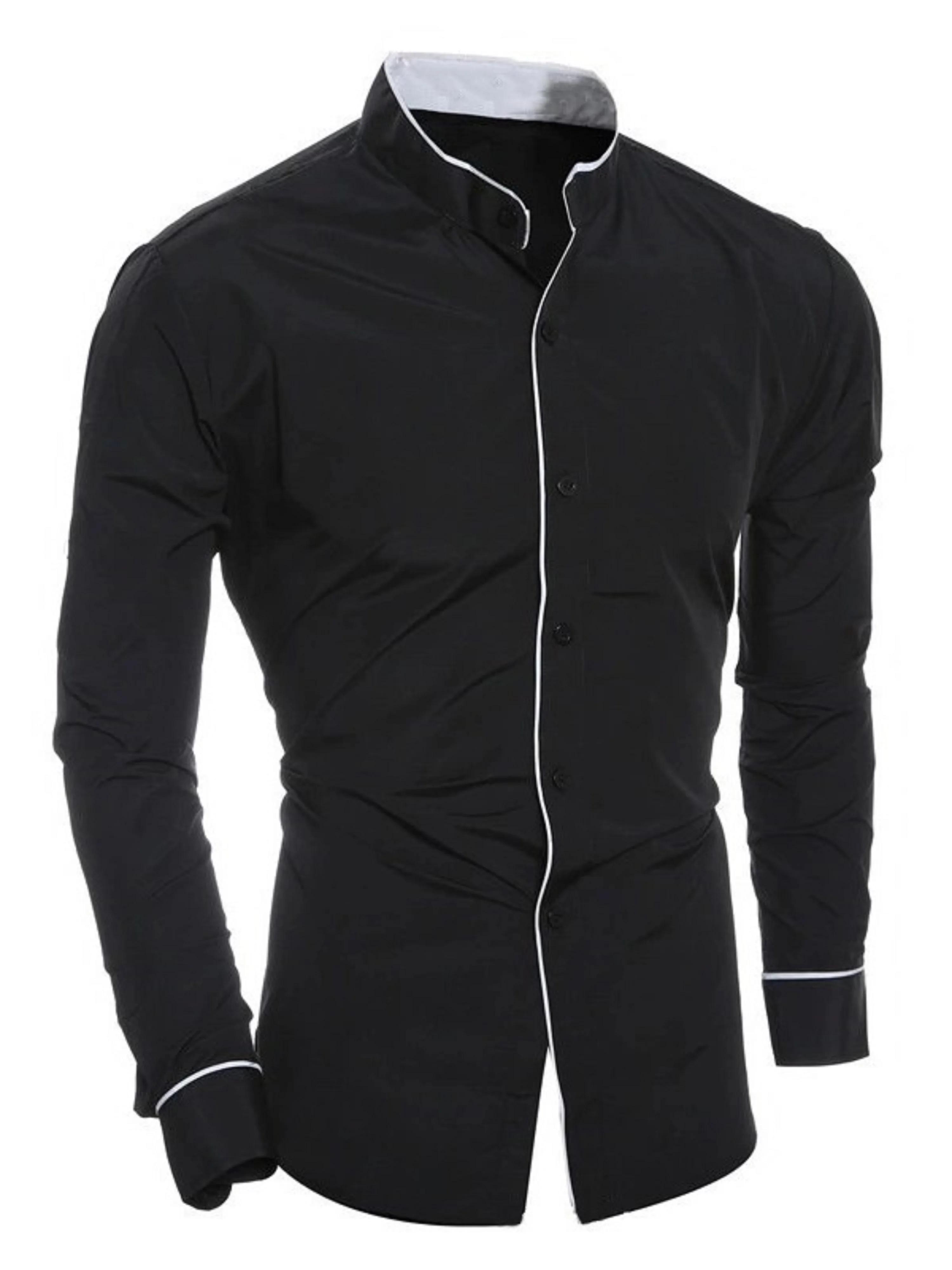 Chemise à manches longues monochromatique pour hommes, chemise couvertes à la mode, boutonnée, debou