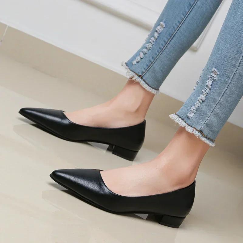 Chaussures pointues à bouche peu profonde pour femmes, chaussures simples et décontractées à talons