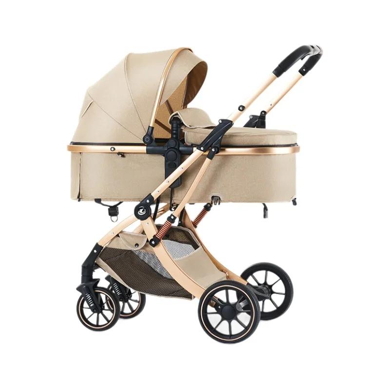 Nouvelle poussette bébé 2-en-1 légère, haute vue, pliable, bidirectionnelle à quatre roues avec mous
