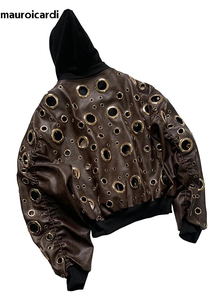 Automne surdimensionné évider veste en cuir Pu hommes trou Cool luxe concepteur faux 2 pièces mode e