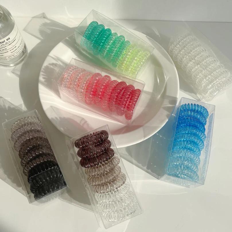 Bandes de cheveux élastiques en fil de téléphone, bandes de caoutchouc transparentes, attaches en sp