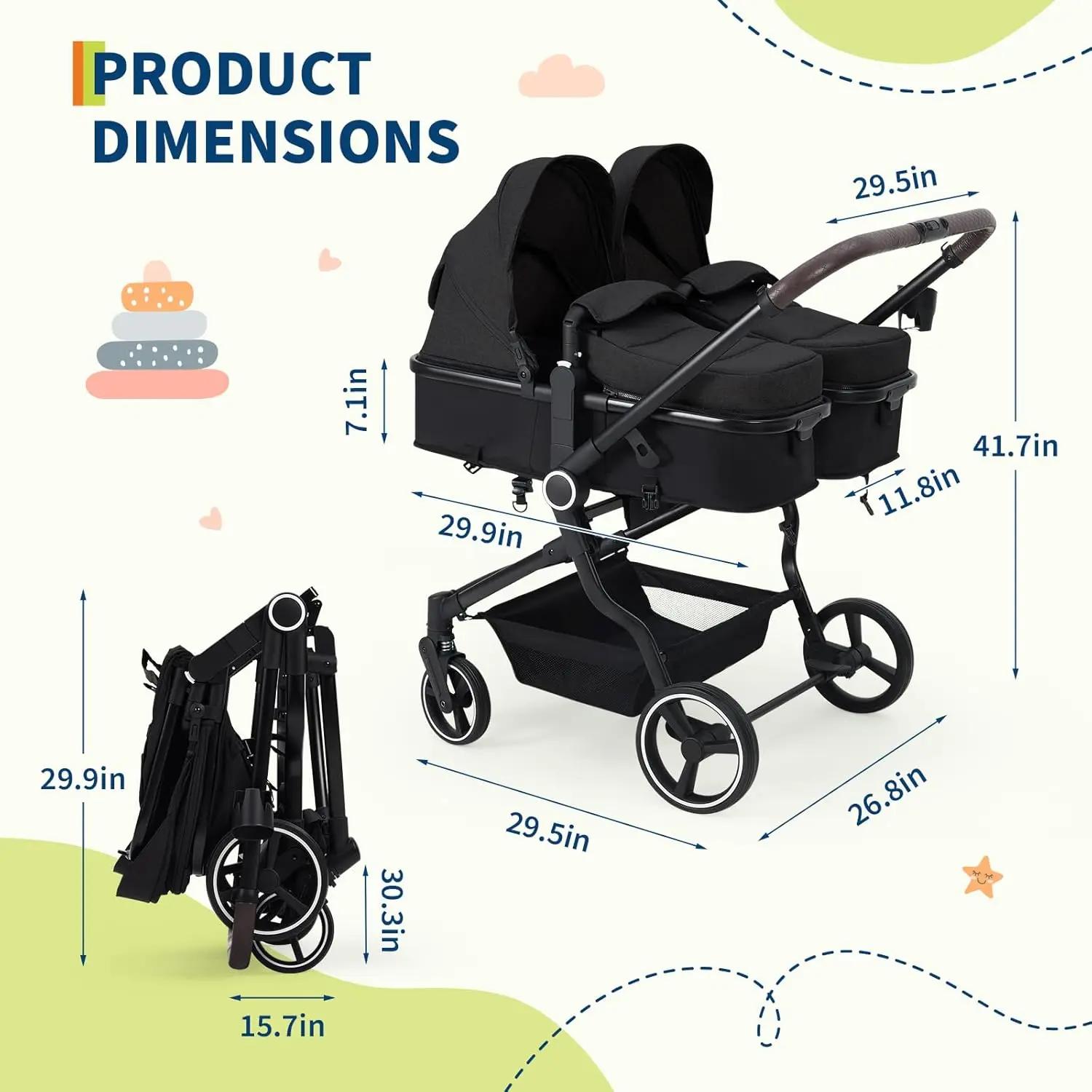 Poussette double pour jumeaux, poussette légère côte à côte pour bébé et tout-petit, poussette à un