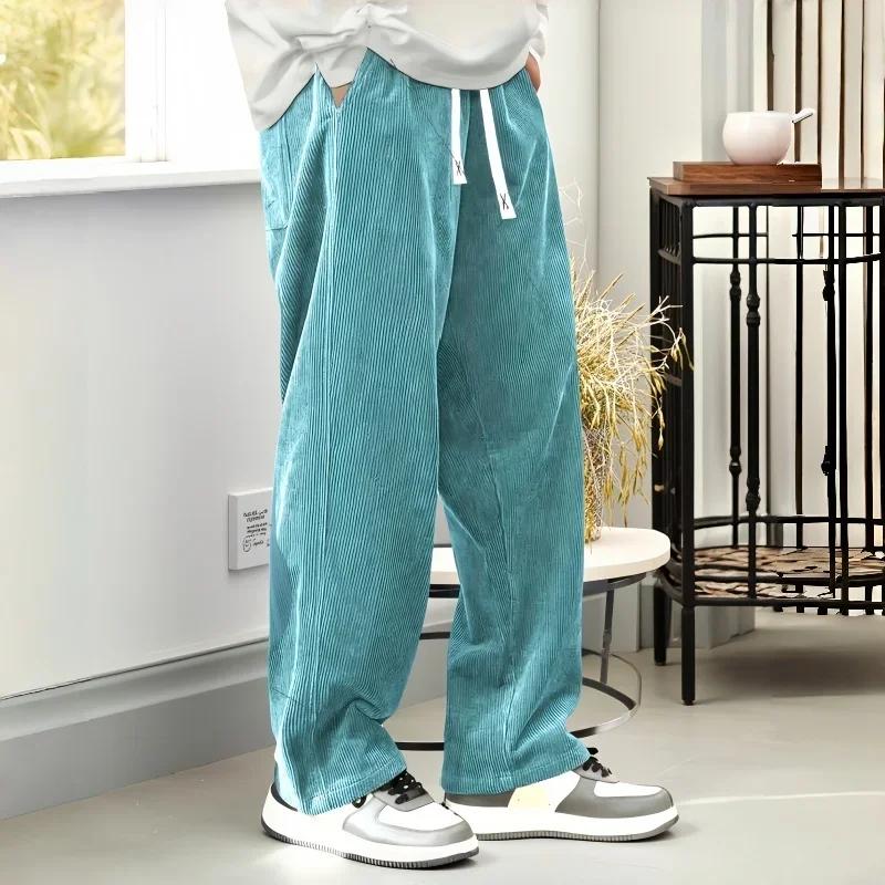 Nouveauté 2026 Pantalon décontracté en velours côtelé pour homme, coupe ample et droite, style stree