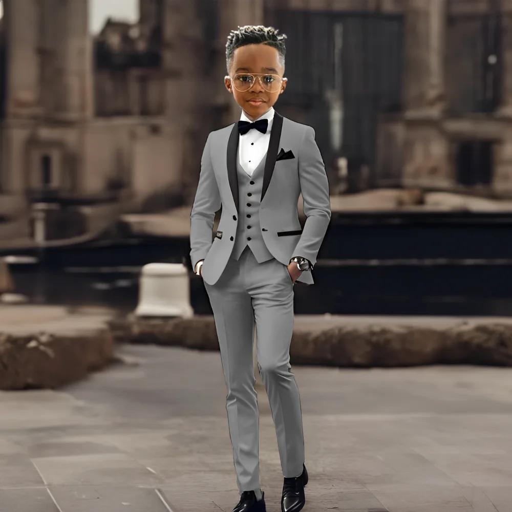 Ensemble de costume pour enfants, 3 pièces, tenue de porteur d'anneau de mariage, beau châle à rever