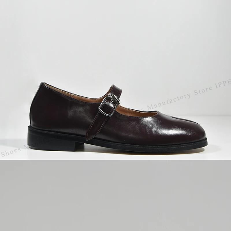 Chaussures Tabi IPPEUM, ballerines bordeaux à bout fendu, grandes tailles 44, mocassins en cuir marr