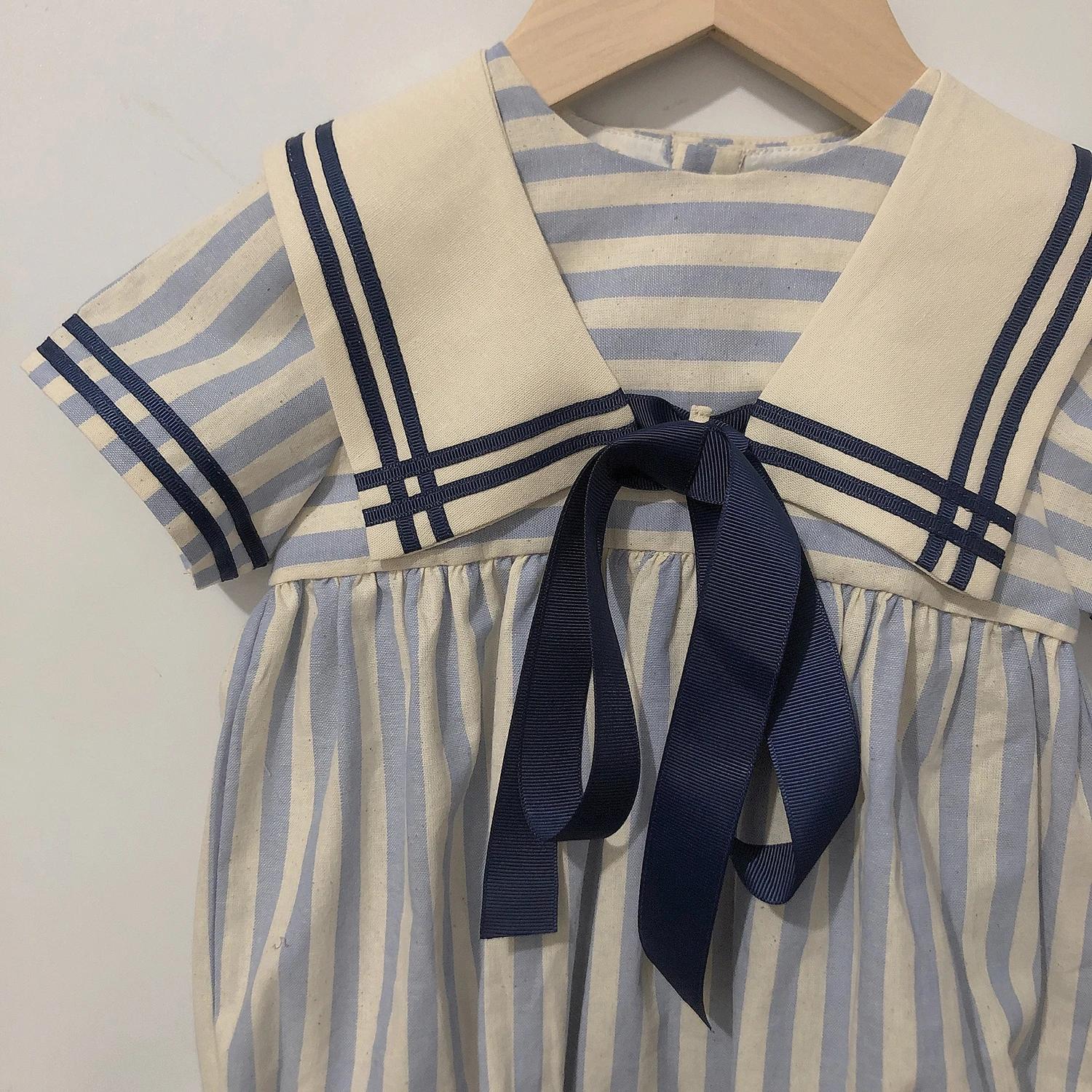 Vêtements Boutique pour bébés garçons et filles, barboteuse à rayures bleues et bleu marine, tenue V