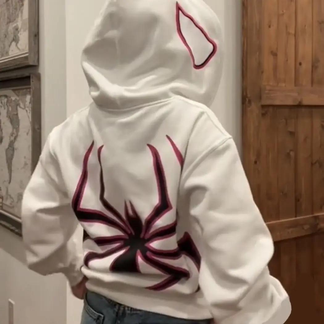 Sweat à capuche Spider avec fermeture éclair complète pour hommes et femmes, Streetwear Harajuku, Ve