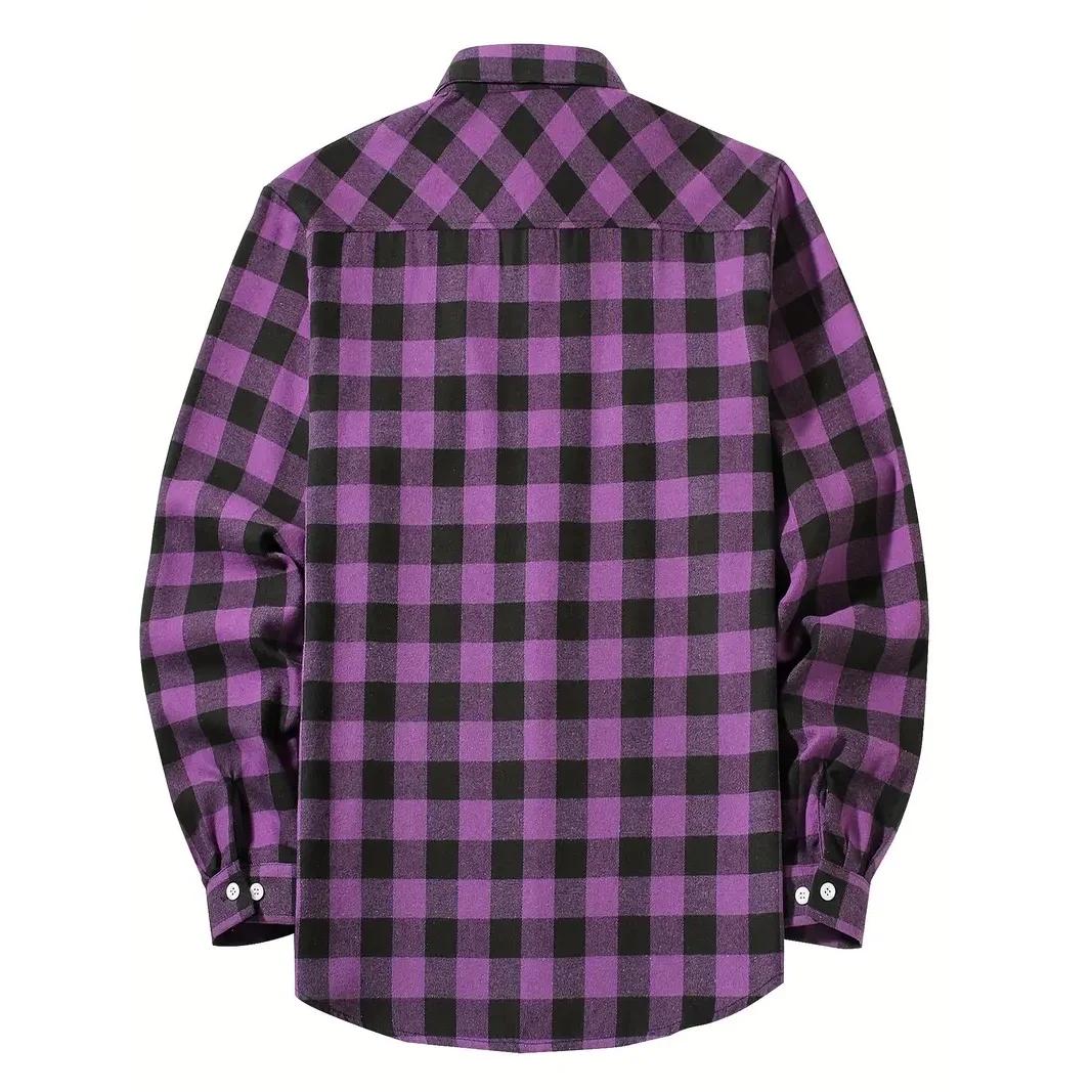 Chemise à carreaux décontractée à simple boutonnage pour hommes, chemise à manches longues, double p