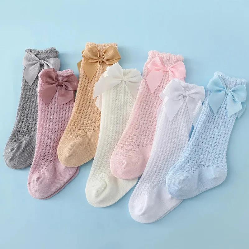 Chaussettes d'été en coton pour bébé fille de 0 à 24 mois, avec nœud en maille et dentelle, aux geno