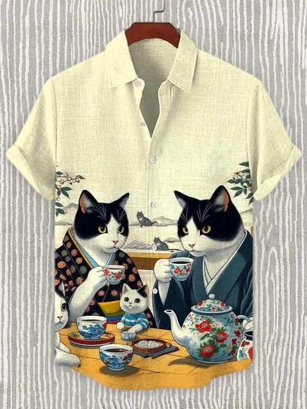Chemise hawaïenne à manches courtes pour hommes, chemise à revers boutonnée, hauts surdimensionnés,