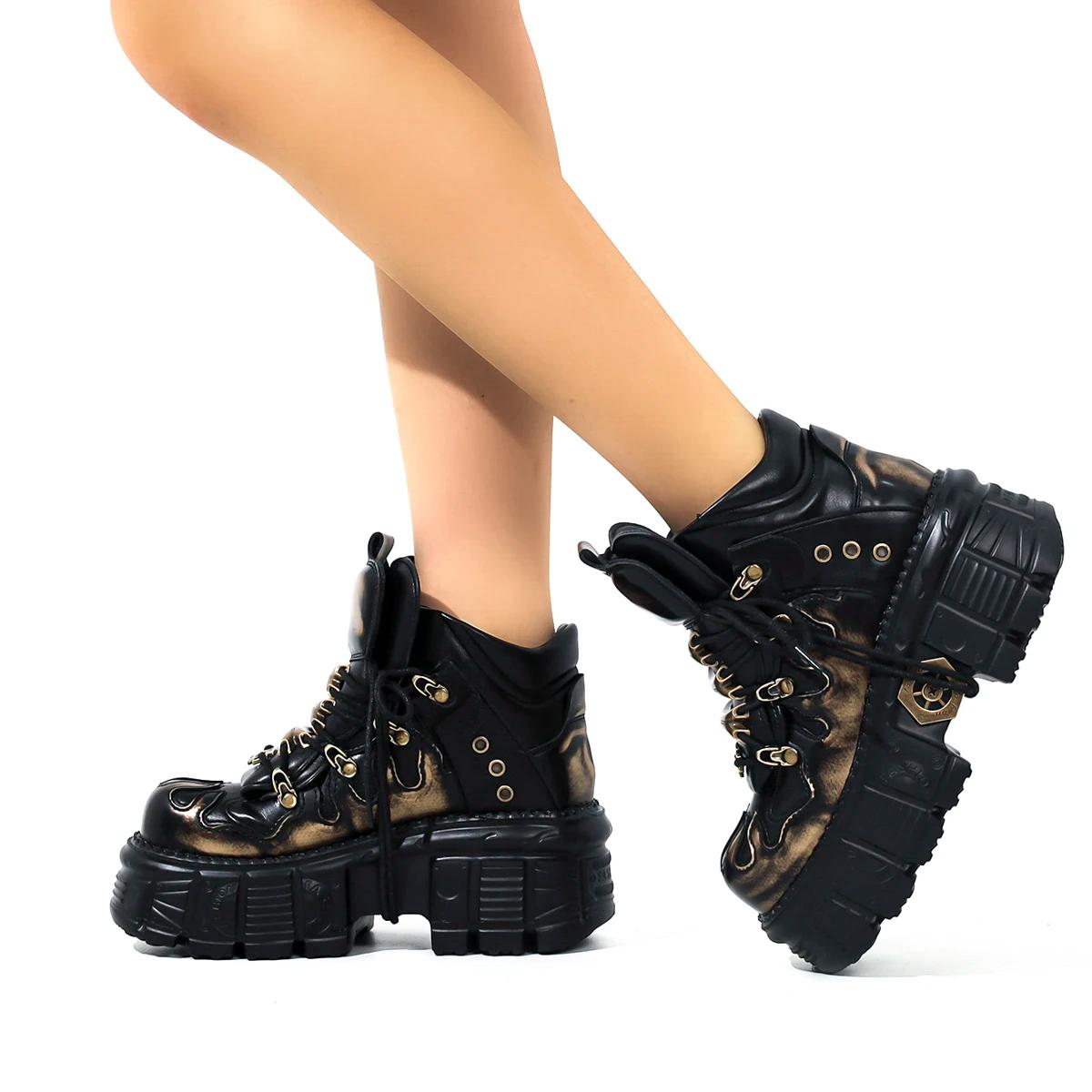 Bottes courtes espagnoles rétro résistantes à l'usure, Style moto à enfiler populaire, Punk en métal