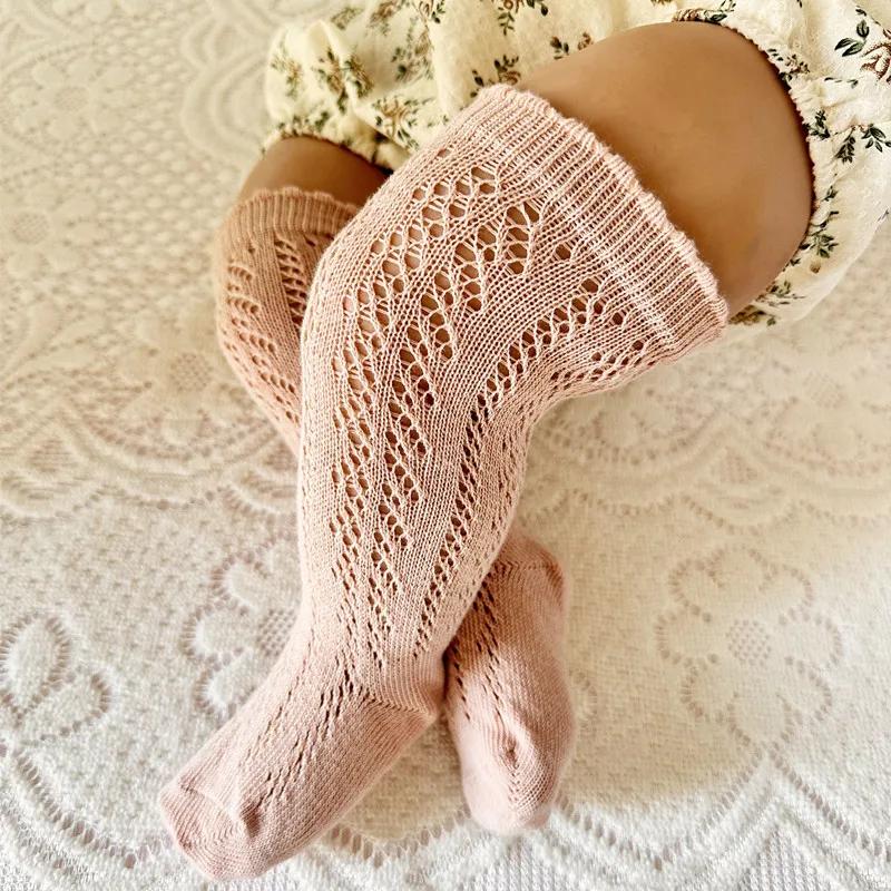 Chaussettes d'été pour bébés filles, longues, hautes, en maille fine, ajourées, en coton doux, pour