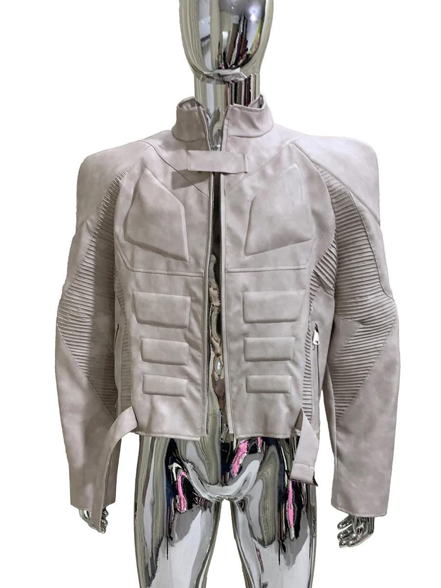 Veste en cuir Pu pour hommes, Cool, en détresse, exosquelette, épaulettes, luxe de styliste, vêtemen