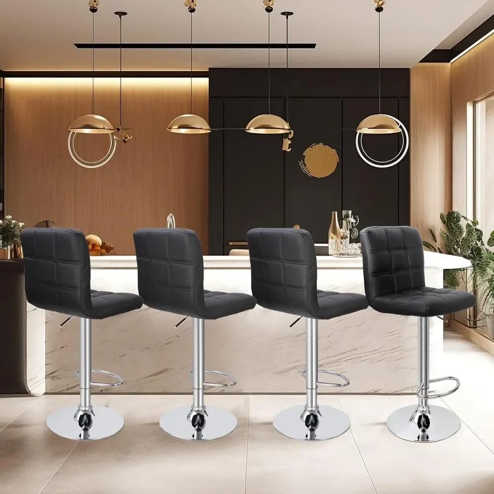 Ensemble de 4 tabourets de bar pivotants réglables, tabourets de bar de comptoir de cuisine en cuir
