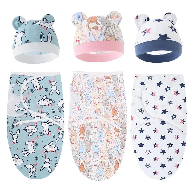 Ensemble de couverture et de chapeau pour bébé de 0 à 6 mois, en coton imprimé de dessin animé, emma