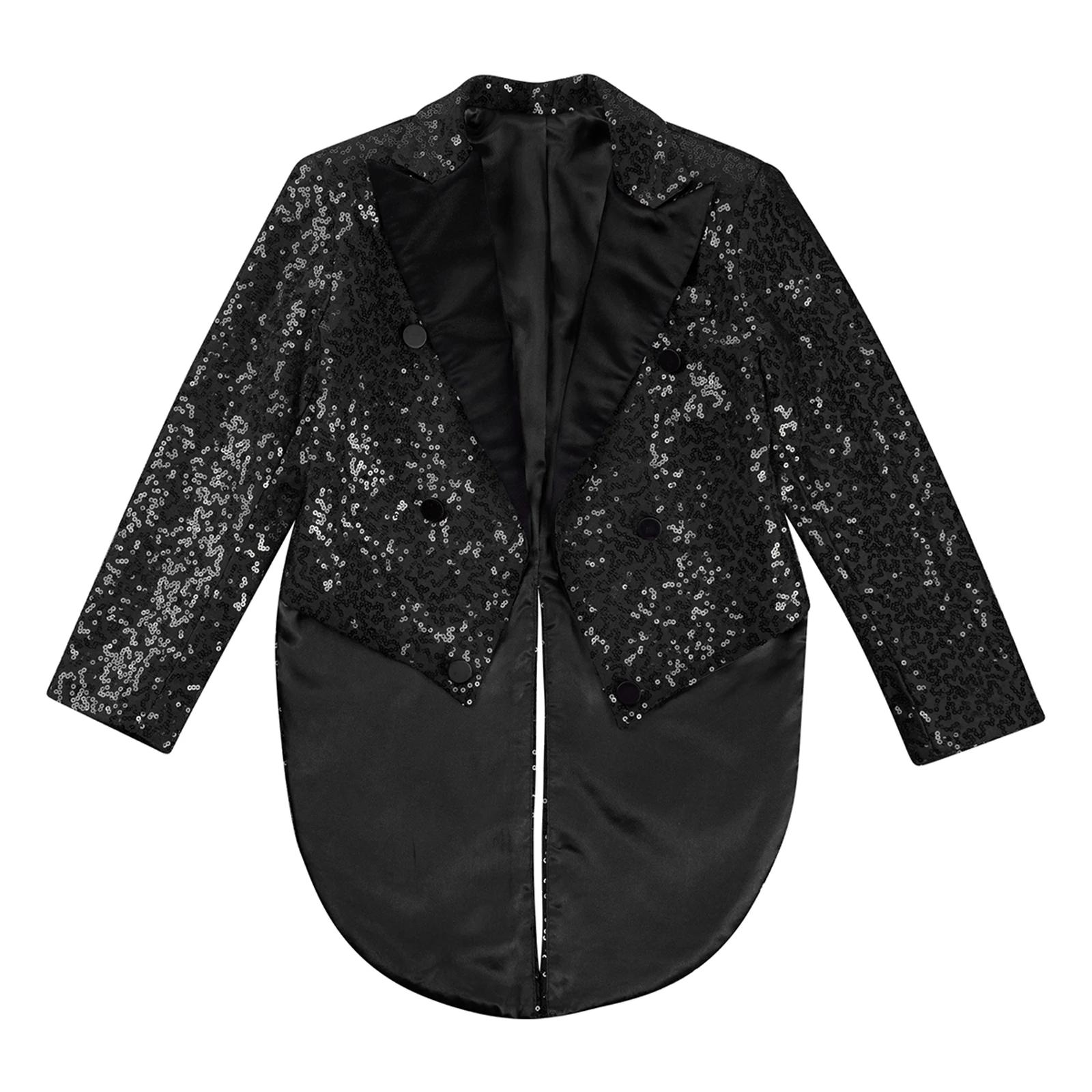 Veste de manteau à paillettes pour enfants garçons, coupe classique, smoking avec queues, Blazer bri