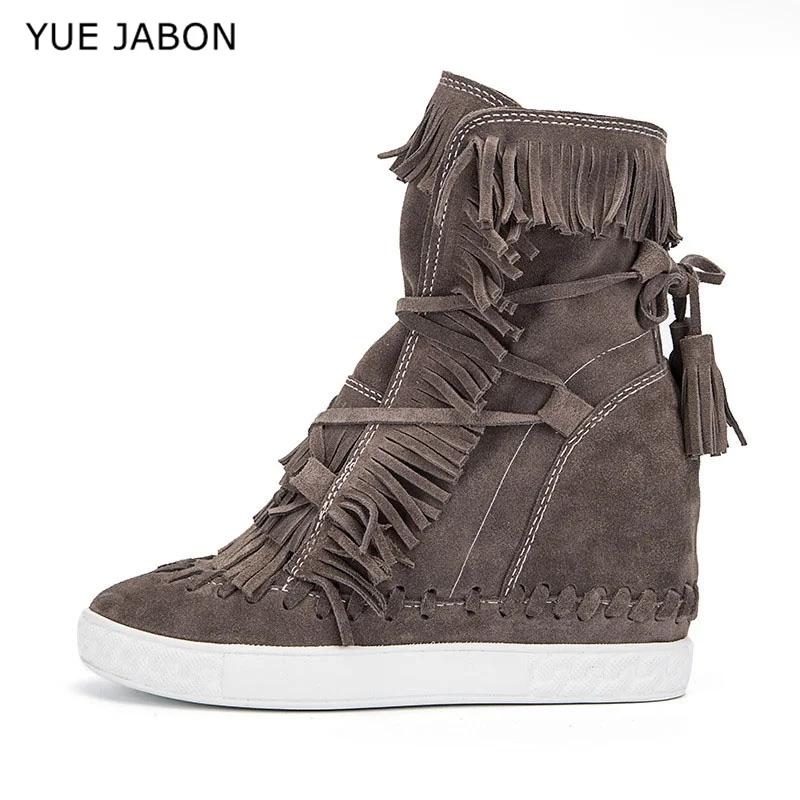 Bottes de rinçage en daim pour femmes, cuir véritable, haut, pompon, dames, recommande d'augmenter l