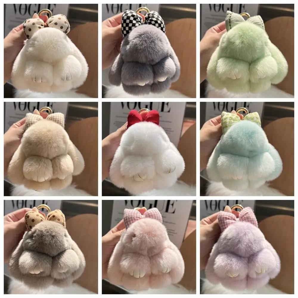 Porte-clés de voiture en peluche, Mini lapin, nœud en cheveux, sangle de sac, Couple de lapin mignon