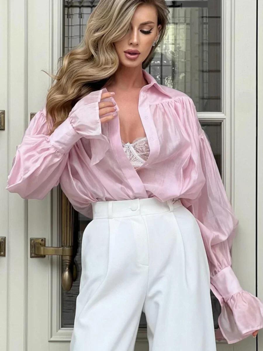 Bornladies-Chemise à manches évasées pour femme, vêtement de bureau, polyvalent, à la mode, couleur