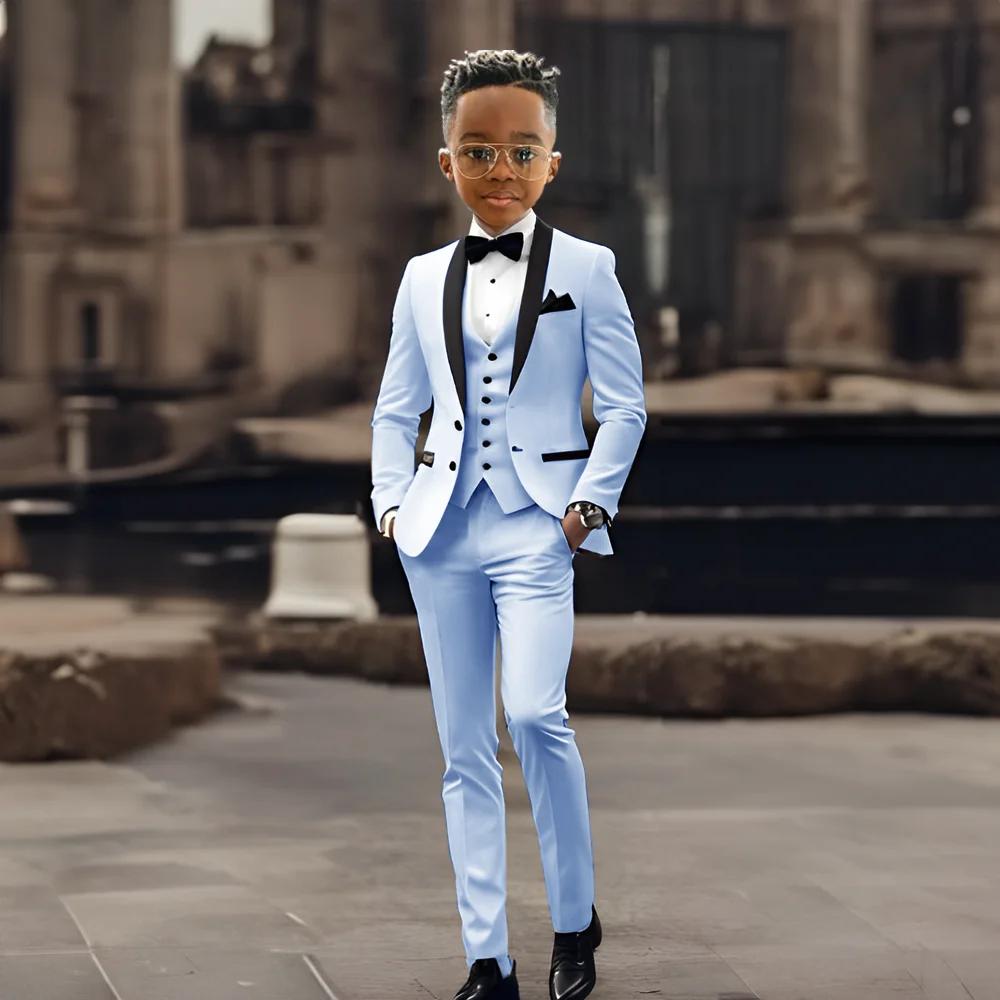 Ensemble de costume pour enfants, 3 pièces, tenue de porteur d'anneau de mariage, beau châle à rever