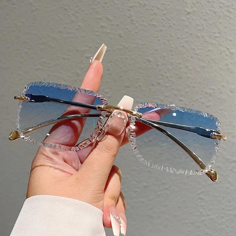 KAMMPT lunettes de soleil carrées sans monture hommes mode Vintage dégradé nuances décontractées fem