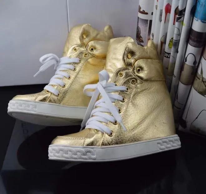 Chaussures décontractées en cuir suédé de vache noir argent femmes hauteur augmentant à lacets dames