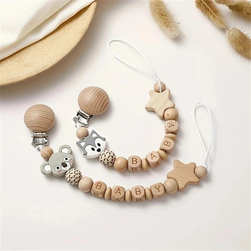 Clips de sucette en bois pour bébé, porte-mamelon factice, chaîne en Silicone, ours Koala, sucettes