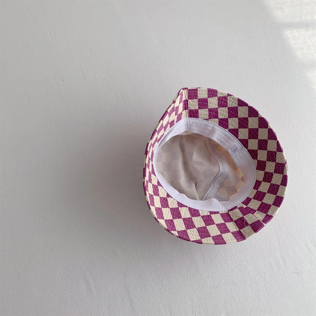 Chapeau seau à motif damier pour enfants, mignon, à carreaux, pour bébés garçons et filles, chapeau