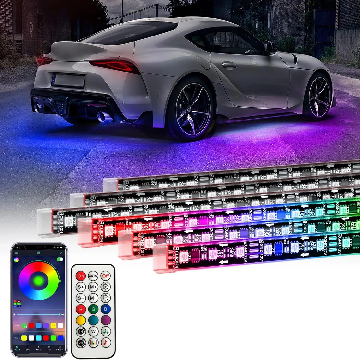 Bande lumineuse LED RGB Flexible pour voiture, 12V, lumière ambiante sous le corps, avec contrôle pa