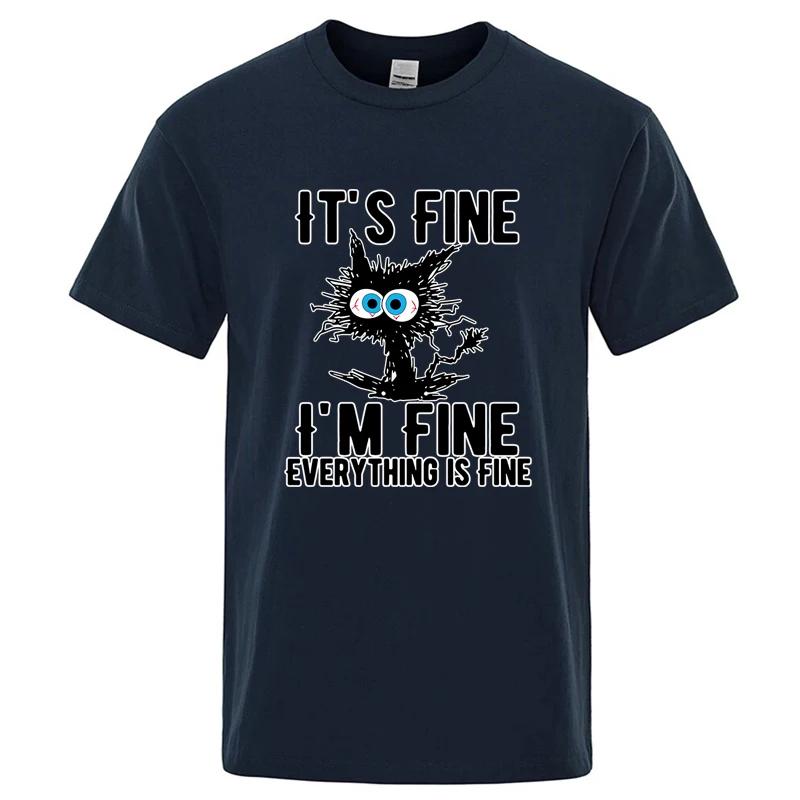 T-shirt homme haute qualité 100% coton drôle Cool chat imprimé T-shirt décontracté homme manches cou